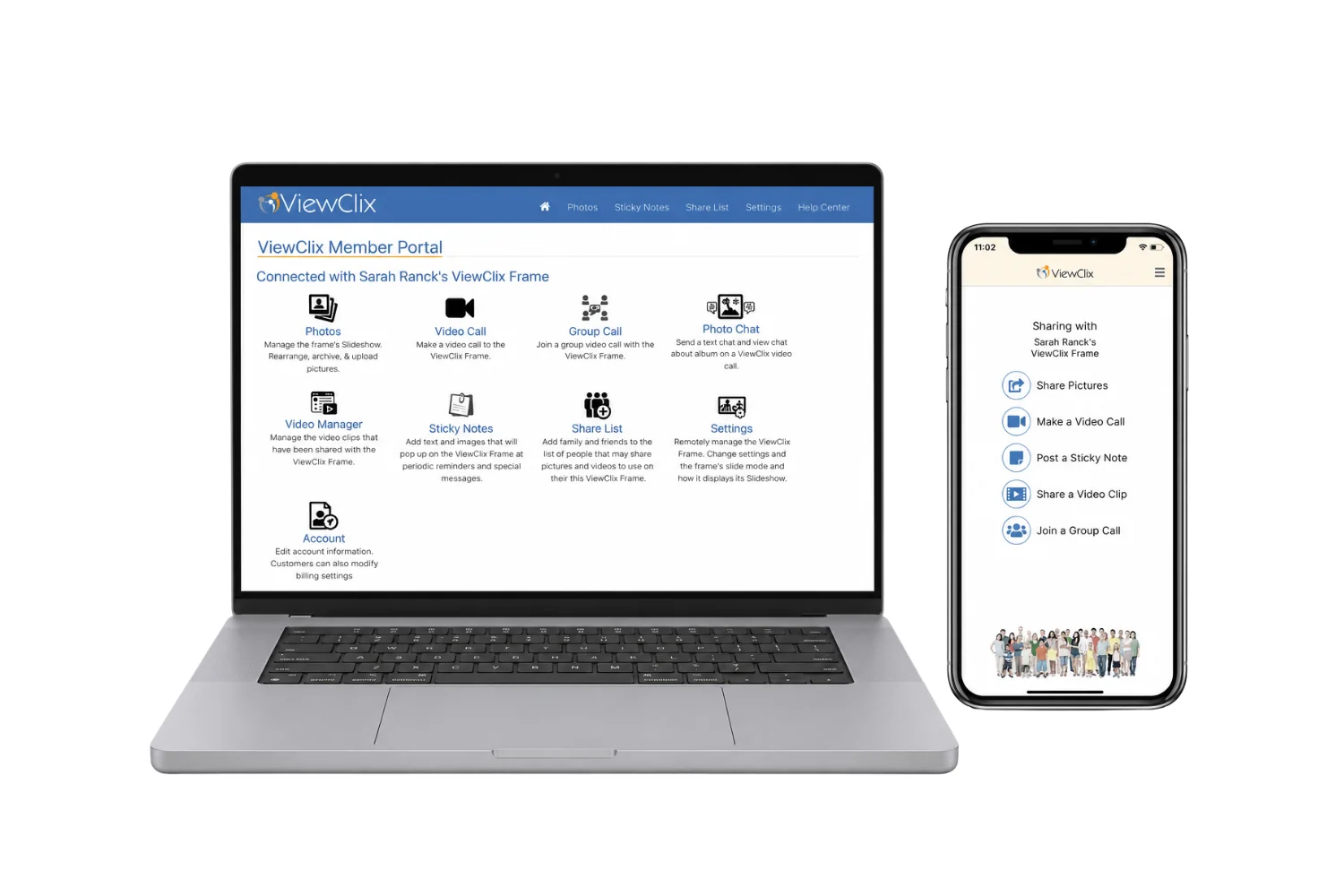 The ViewClix Member Portal on a laptop beside the ViewClix mobile app on a phone